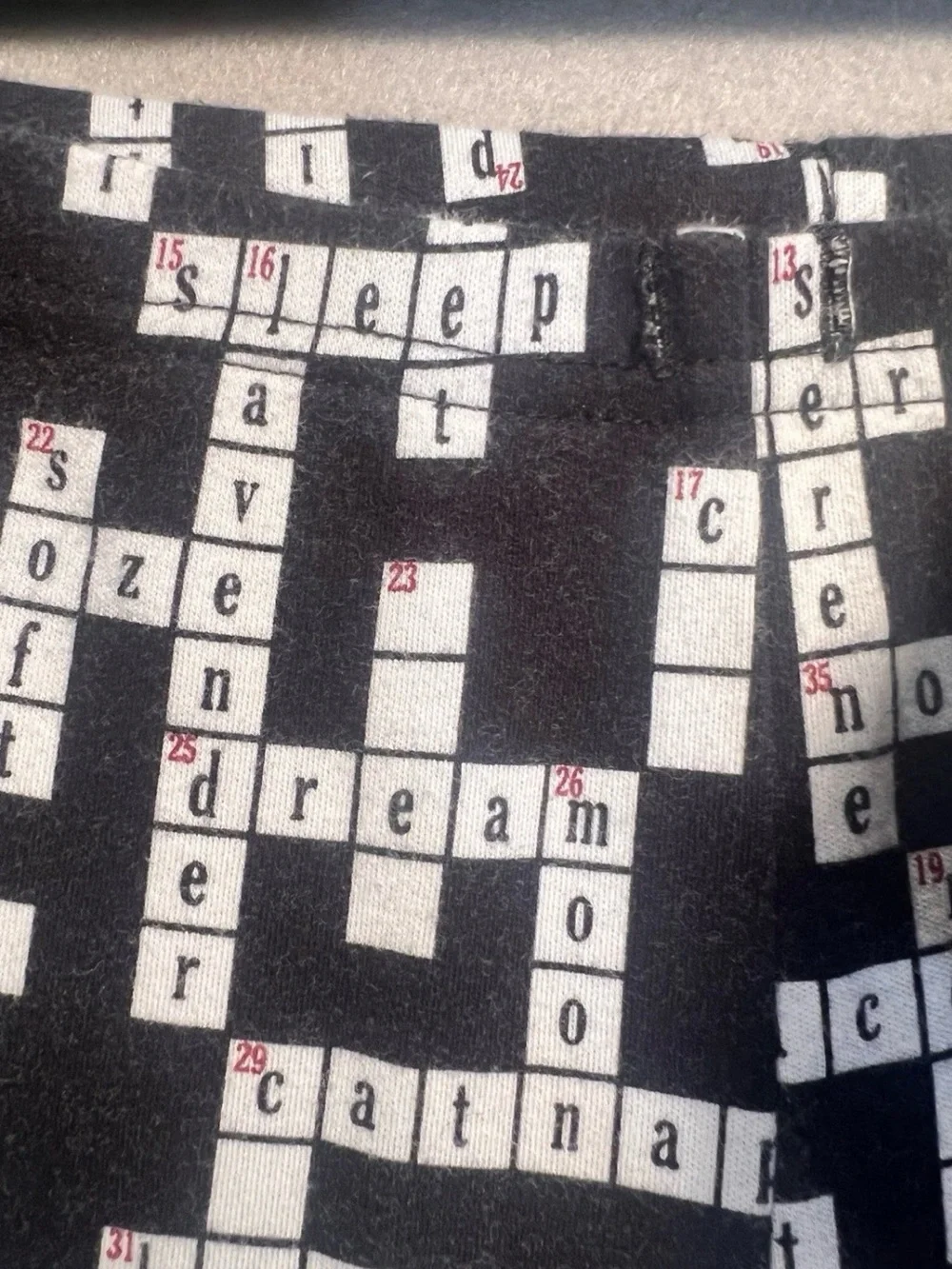 Cabernet Lounge Petite Pajama Set Large Black Crossword Print Long Sleeve Cotton